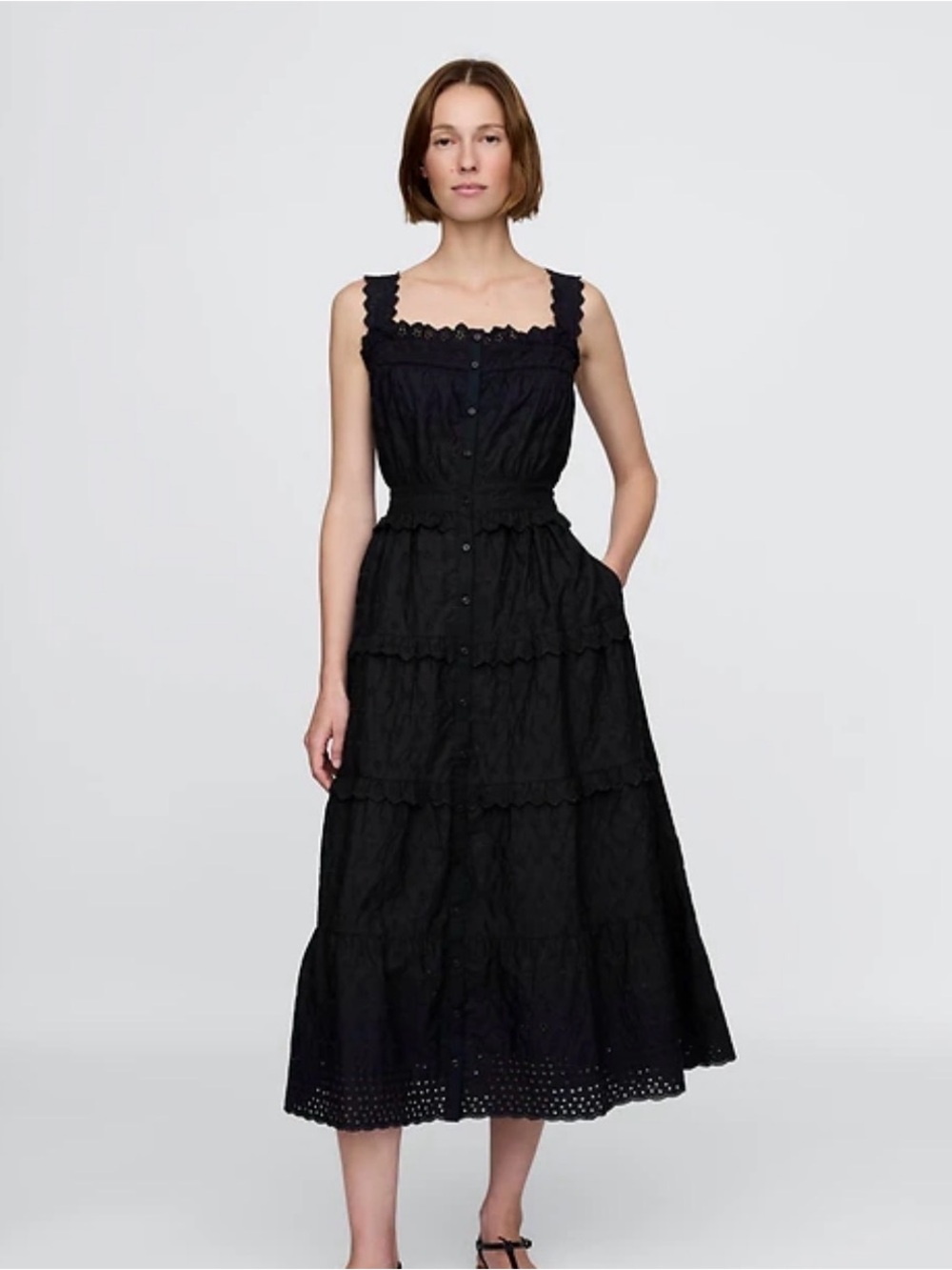 NWT Gap × DÔEN Eyelet Midi Dress - Black